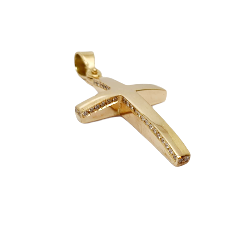 Χρυσός σταυρός κ14 με καρφωμένα ζιργκόν στην πλαϊνή πλευρά (code H1714)